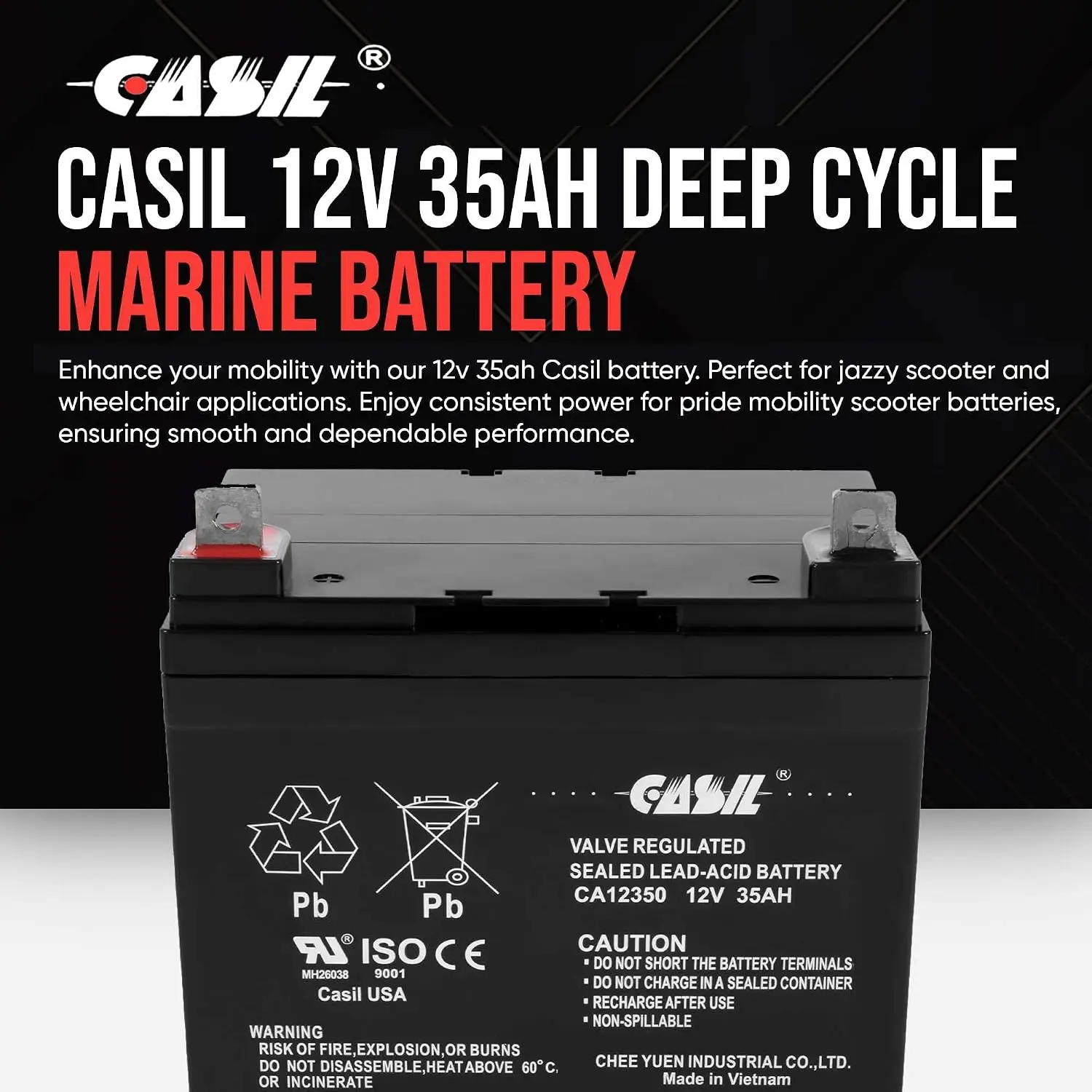 12V 35Ah U1 Wheelchair Replacement Battery 2 Pack, Customized