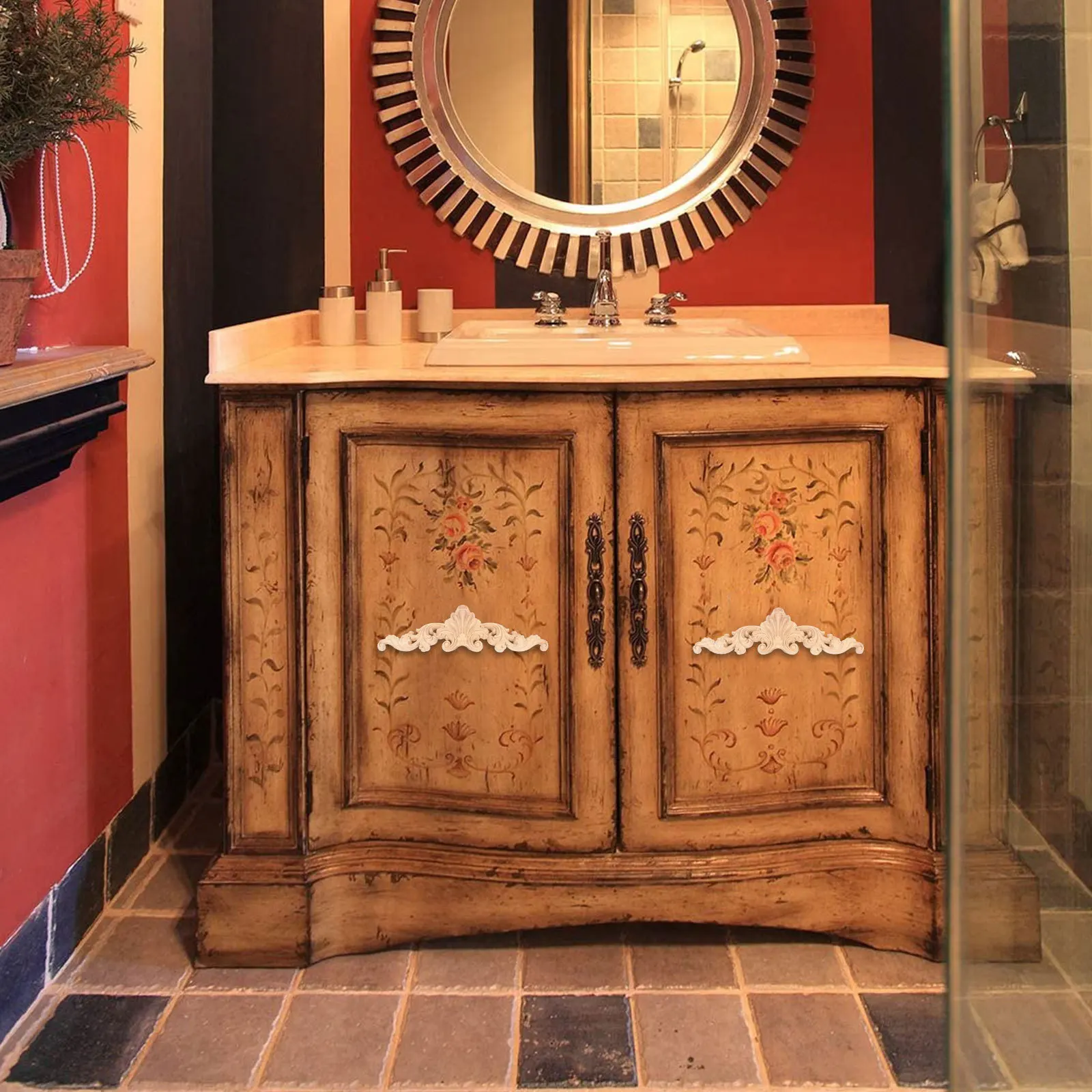 

6pcs Wooden Applique Furniture Decoration Solid Wood Door Cabinet Carved Patch Carving Wood Onlay Decorative