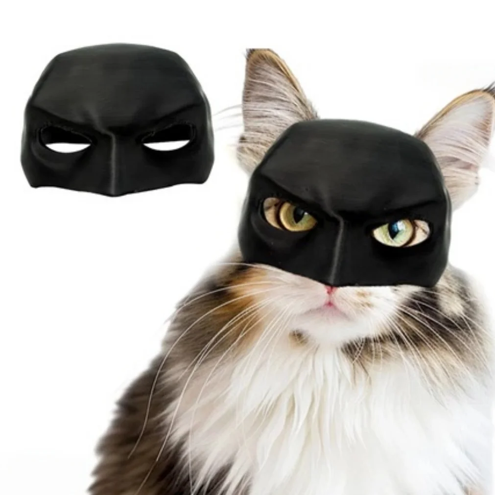 2-teilige Katzen-Avenger-Maske, schwarze Fledermaus-Halloween-Cosplay-Maske, lustige Plastik-Katzen-Party-Kopfbedeckung, Spielzeug, Foto-Requisiten, Haustier-Zubehör – Detail 3