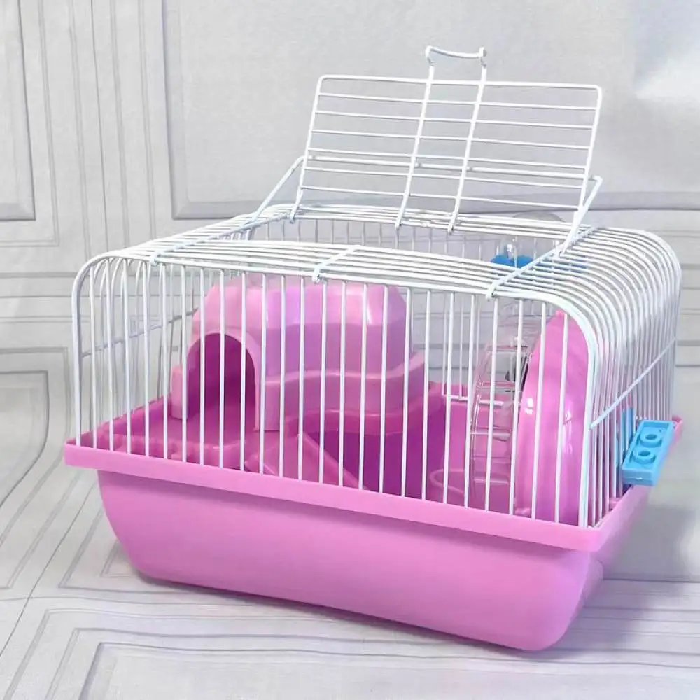 Convenient Foldable Hamster Cage Portable Plastic Habitat With Exercise Wheel Water Dispenser Bowl Easy To Clean Set