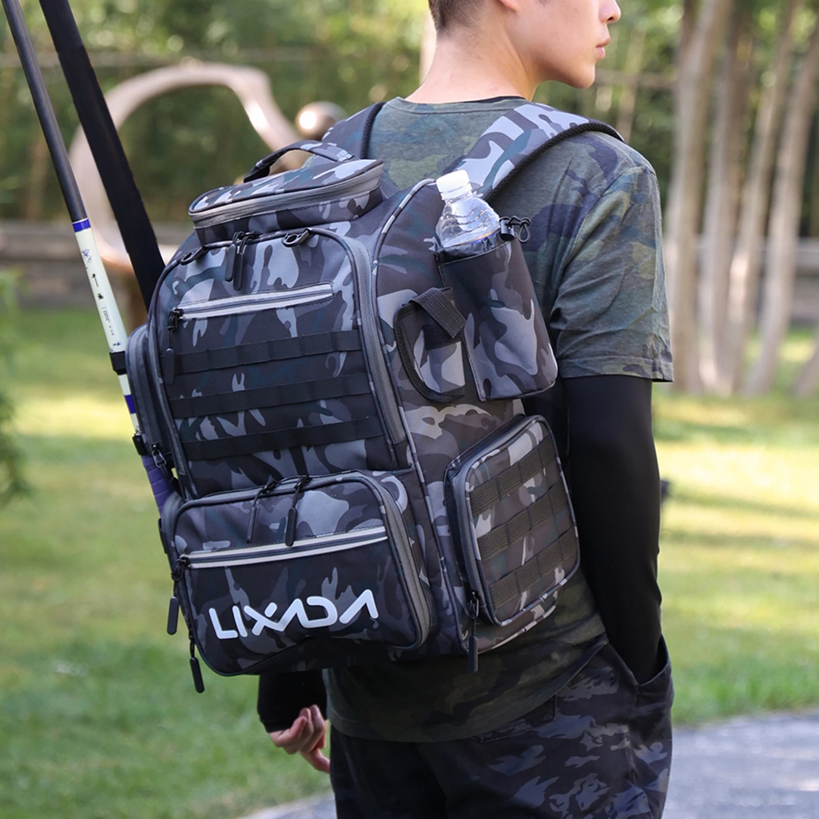 Lixada Fishing Backpack Waterproof Fishing Tackle Storage Bag with 4 Trays and Rain Cover