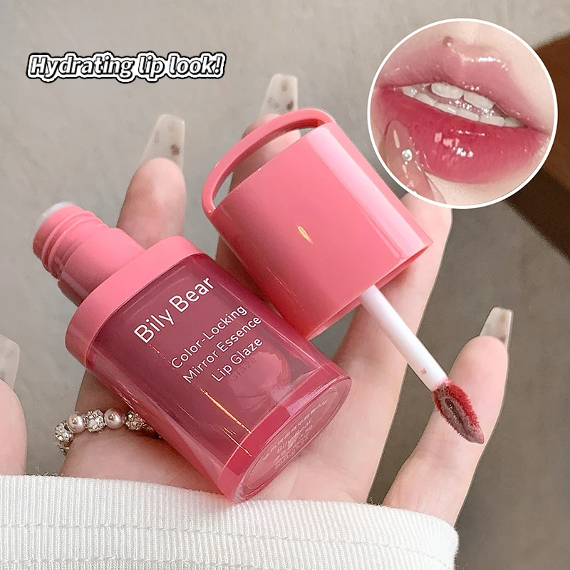 Bily Bear Color-Locking Mirror Essence Lip Glaze, Hydrating High-Shine Tinted Lip Gloss, Non-Sticky Long-Lasting Lip Makeup