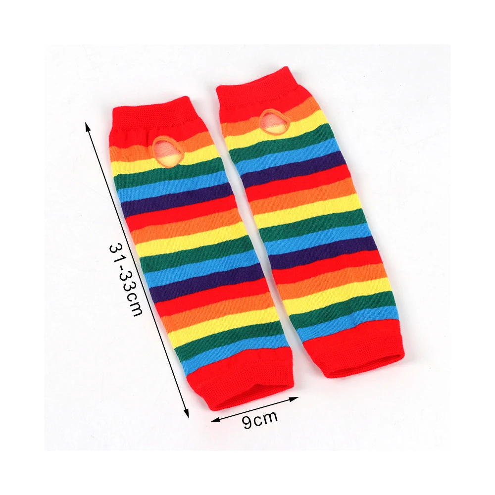 1 Pair Women Rainbow Striped Elbow Gloves Long Fingerless Gloves Striped Knitted Elbow Mittens Cotton Wrist Sleeves Arm Warmer