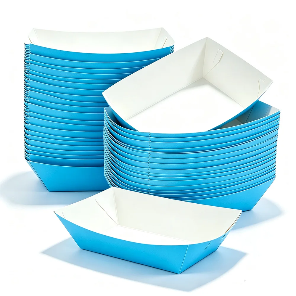 10-150pcs Disposable Solid Color Paper Food Trays Snack Boat Shaped Box Tray Birthday Party Baby Shower Wedding Decor Supplies