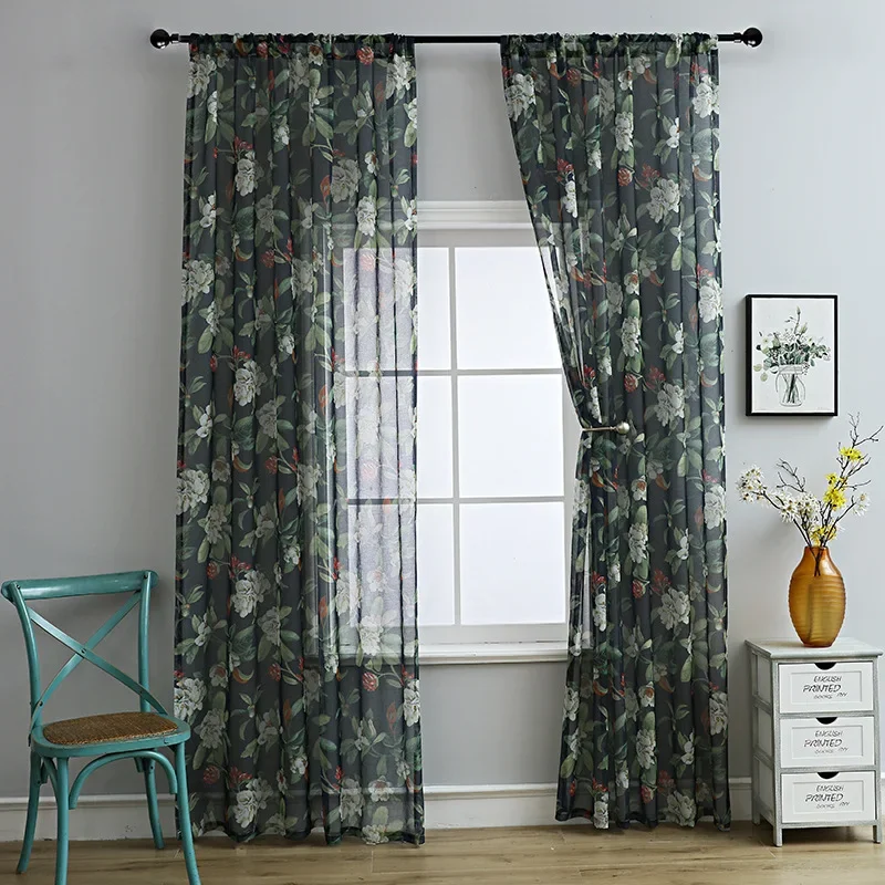 PP1002American printed cotton and linen window screen small curtain semi-blackout curtain fabric