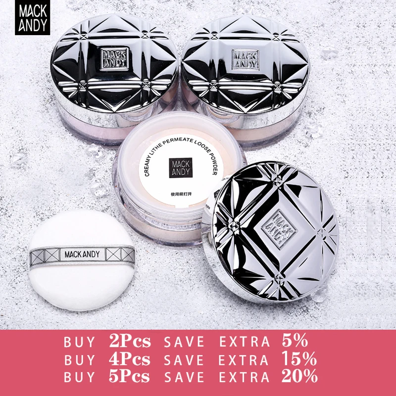 MACK ANDY Loose Powder Makeup With Puff Transparent Finishing Powder Waterproof Oil-control Cosmetic For Face Finish Setting