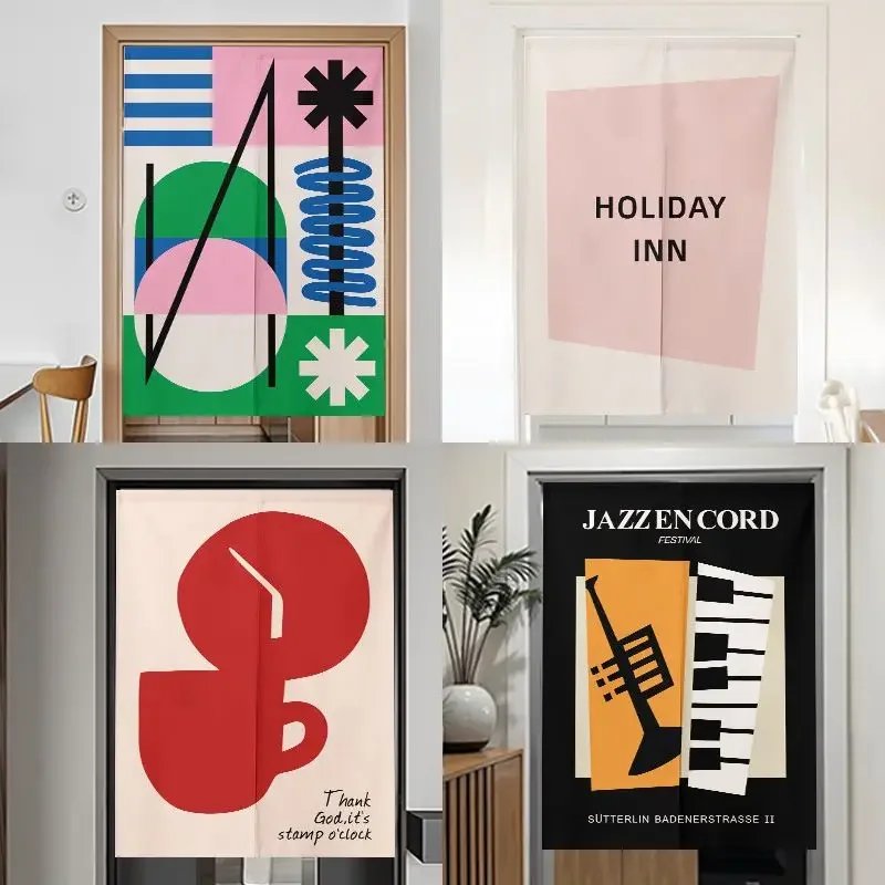 VIKAMA Abstract Geometry Jazz Alphabet Art Half Door Curtain Kitchen Bedroom Entrance Partition Curtain Modern Home Decoration