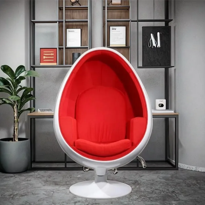

Modern Classic Convertible Swivel Fiberglass Ball Oval Pod Chair Tufted Fabric Cushion Arms for Home Office Living Room Hotel