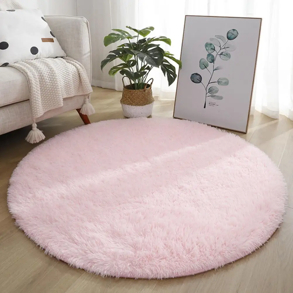 Super Soft Luxury Round Fluffy Area Rug Anti-Slip Bottom Comfortable Plush Mat 120cm Solid Color Bedroom Nursery Area Carpet