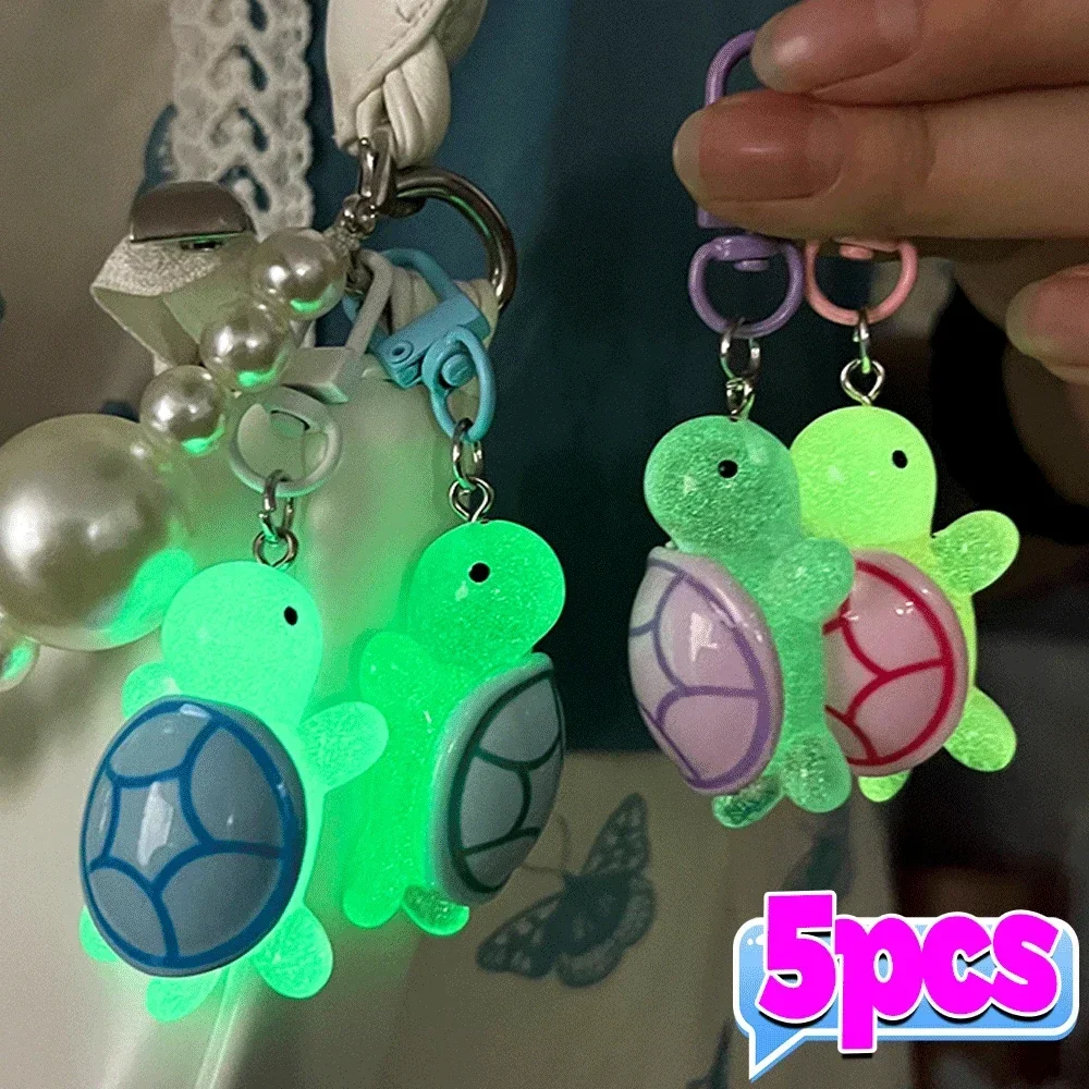 Cartoon Luminous Colored Turtle Pendant Keychain Resin Glow-in-the-dark Color Turtle Keyring Backpack Hangings Decoration Gifts