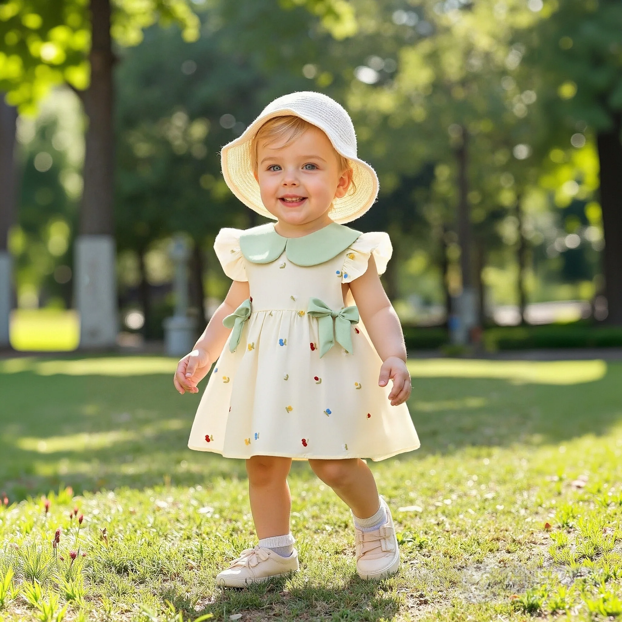 

Baby Girl Dress Summer Cotton Bow Cherry Doll Collar Girls Dresses Cute And Simple Girl Dress Clothing