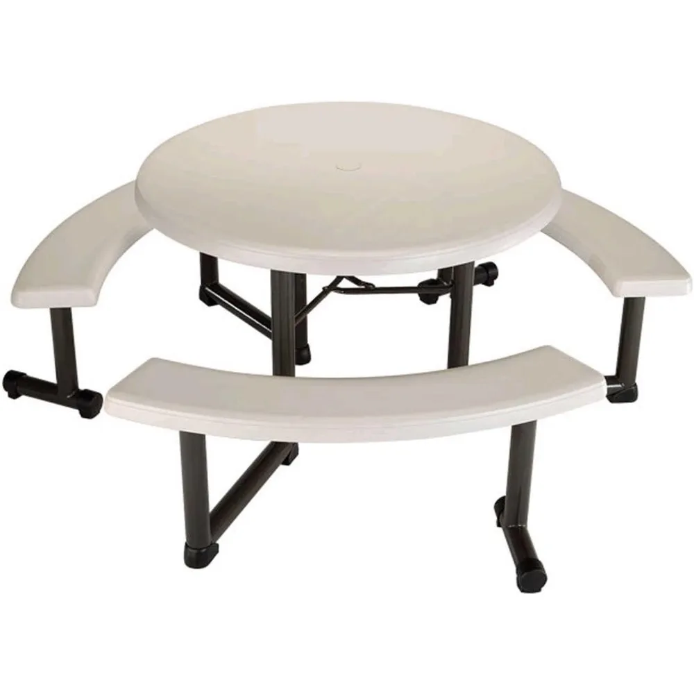 

22127 Lifetime Round Picnic Table and Benches, Top, 44", Almond