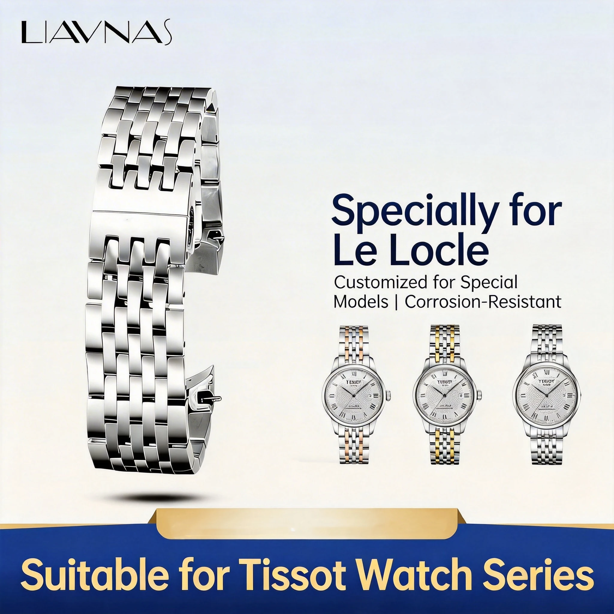 For Tissot Le Locle 19mm Stainless Steel Bracelet, Replacement Watch Band Compatible with Tissot Dress Watch, Silver Polished Fi