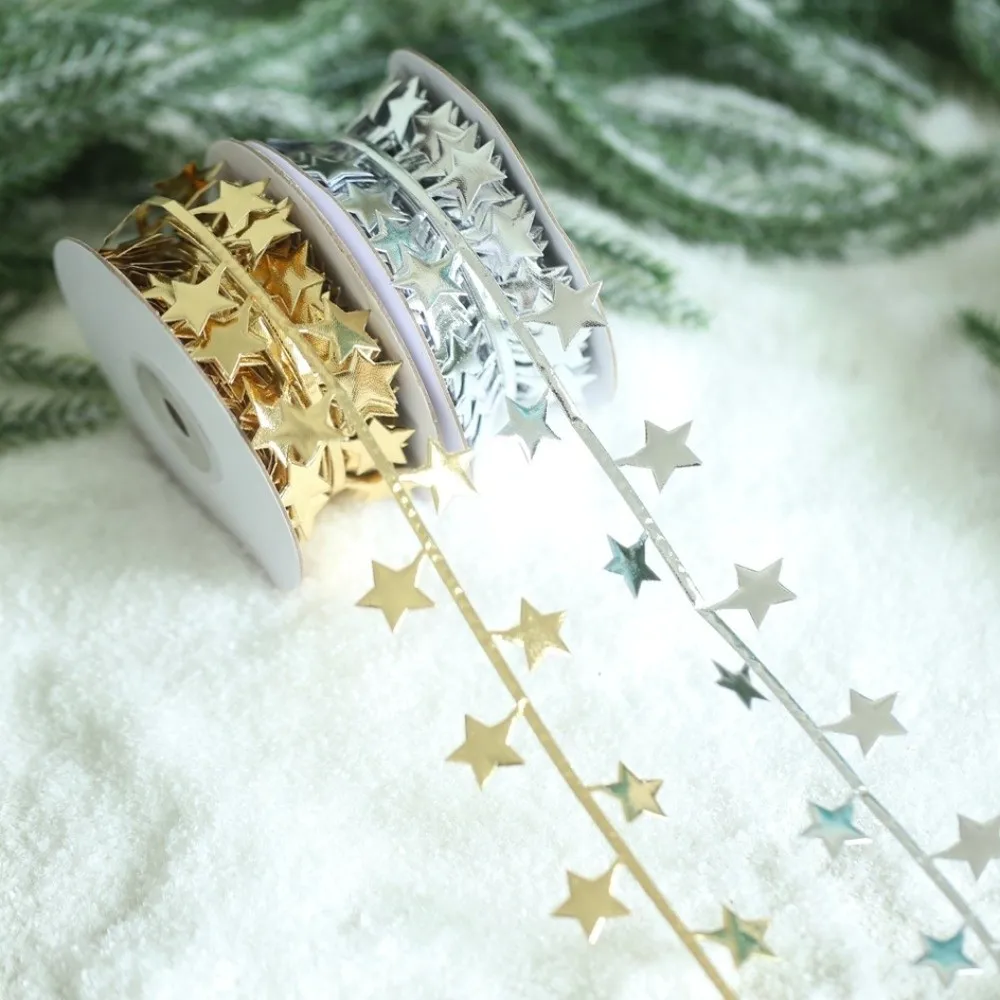 

Artificial Star Decorative Ribbon 10 Meter DIY Christmas Tree Hanging Ornaments Gold Silver Star Packaging Gift Box Ribbon