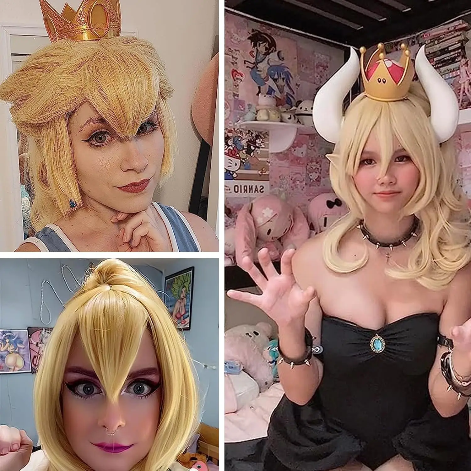 Wavy Blonde Ponytail Wig Jane Cosplay Golden Princess Style Double Ponytail with Bangs Synthetic High-Temperature Fiber Wig
