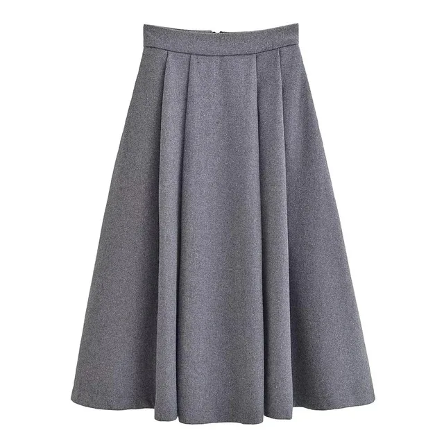 

BabYoung Fashion Loose Midi Autumn Women's Back Zipper High Waist Pleated Side Pockets A-Line Casual Skirt