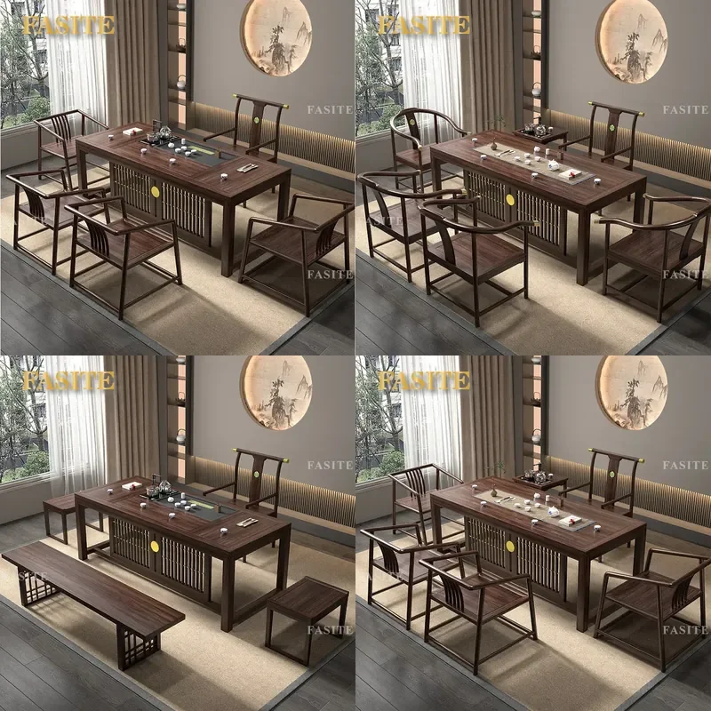 For Ebony Solid Wood Tea Table and Chair Set New Chinese Modern Simple Home Office Coffee Table Tea Set Integrated