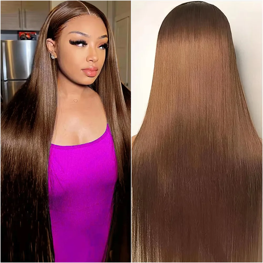 

#4 Chocolate Brown Straight Wig 13x6 and 13x4 Transparent Frontal Lace Wig Pre-Plucked Human Hair Brown Brazilian Human Hair Wig