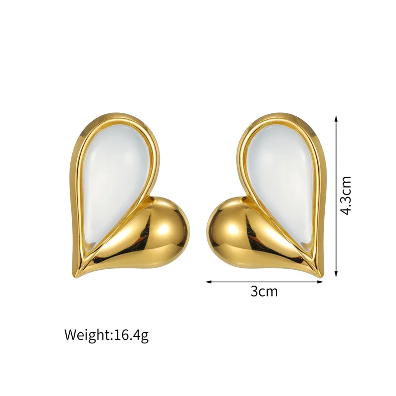 DIEYURO 316L Stainless Steel Golden Asymmetric Translucent Heart Stud Earrings Lady Trend Classic Waterproof Ear Studs Jewelry
