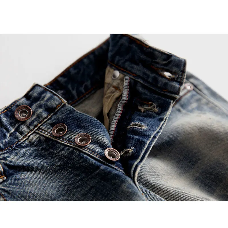 Fashion Designer Men Jeans High Quality Buttons Fly Stretch Retro Washed Slim Fit Ripped Jeans Men Vintage Denim Pants Hombre