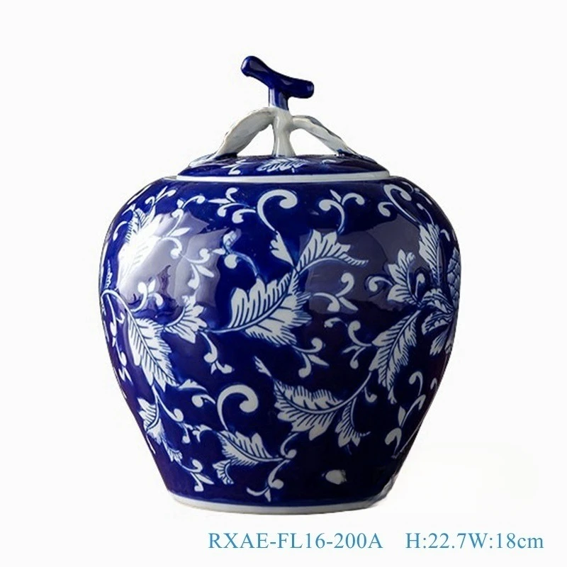 Blue and white porcelain ceramic ornaments ceramic apple jar home tea jar living room snack jar porch ornaments