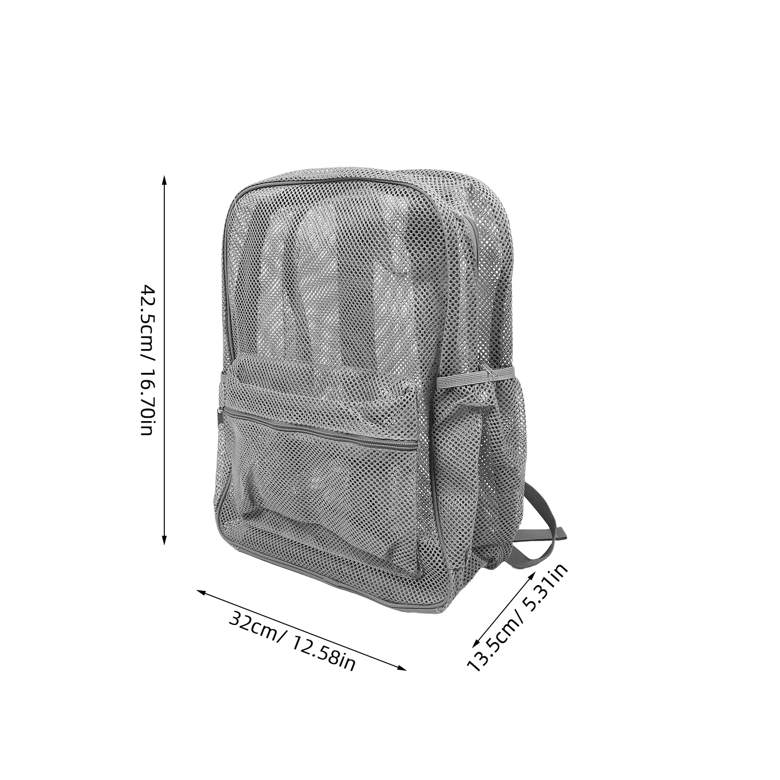 Heavy Duty Mesh Backpack Grey Padded Shoulder Straps Outdoor Sports Swimming Equipment Bag See Through Mesh Travel Beach