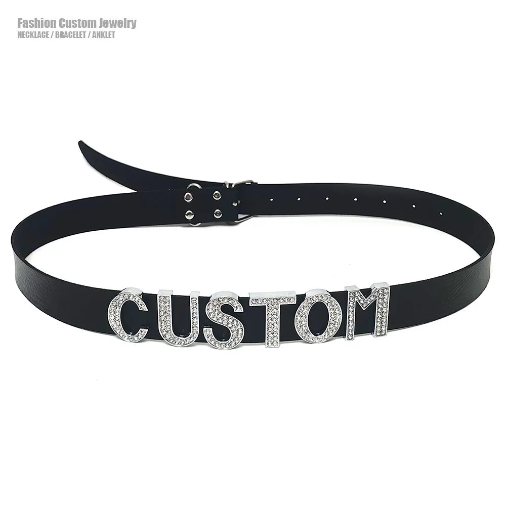 

Сексуальный кожаный пояс в стиле панк с буквами и стразами, пояс с цепочками на живот, сделай сам, персонализированный пояс с именем, косплей, украшения для тела