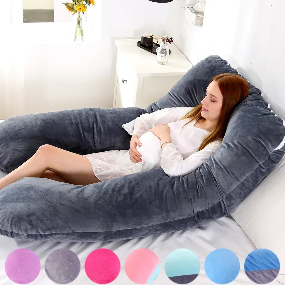 Soft Fleece Pregnant Pillow Gravida U Type Lumbar Pillow Multi Function Side Protect Cushion, Pillowcase, PP Cotton Dropshipping