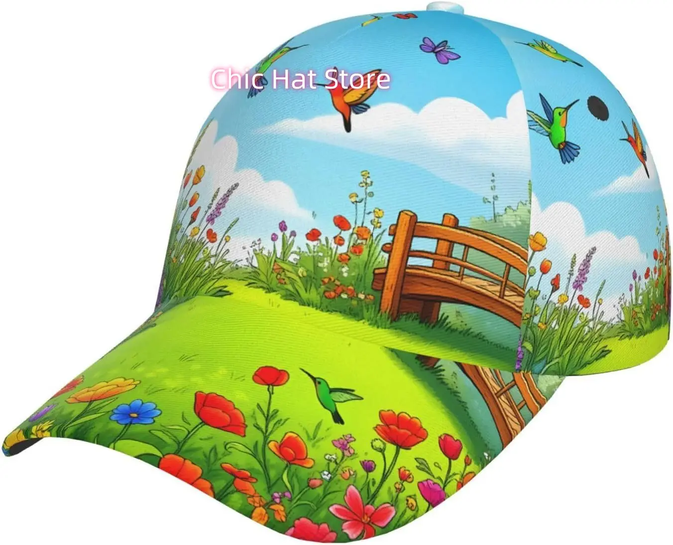 Birds Garden Paradise Pattern Baseball Cap Adjustable Cotton Baseball Hat for Sports, Outdoor, Travel Gifts for Men Black