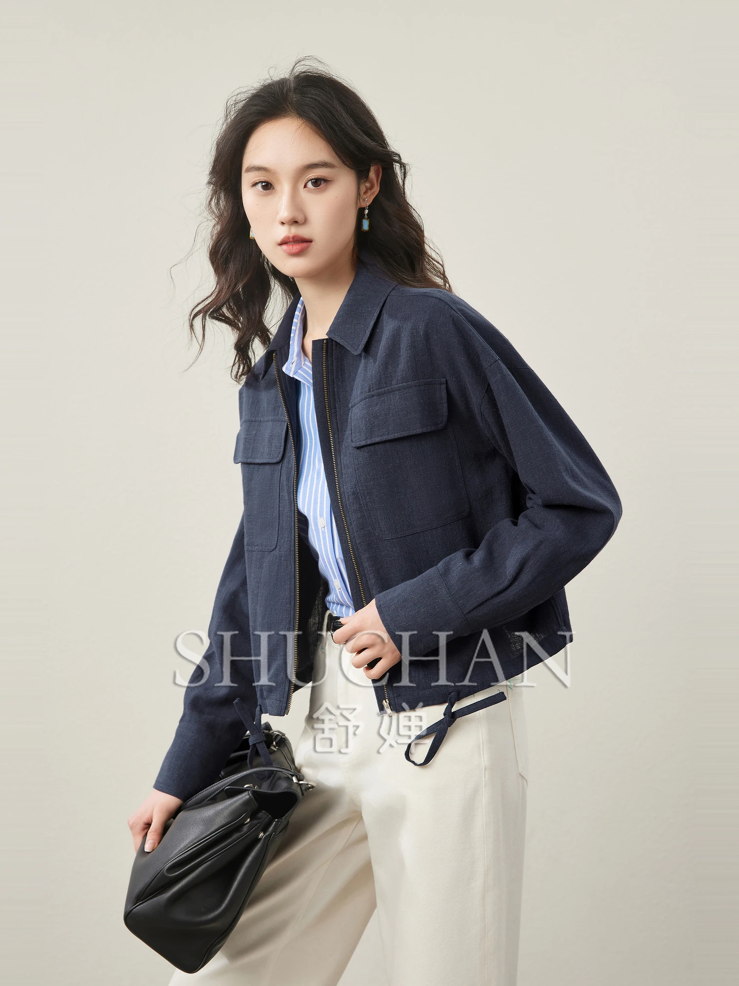 2025 Casual Natural Texture Fabric Short Temperament Small Lapel Casual Jacket Women Spring Summer Casacos De Inverno Feminino