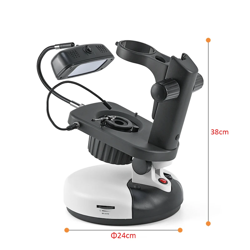 Albenth Gemological Microscópio Stand, brilhante campo escuro jóias, ajuste de inclinação, 0-38 ° base de rotação, 0 °-325 °