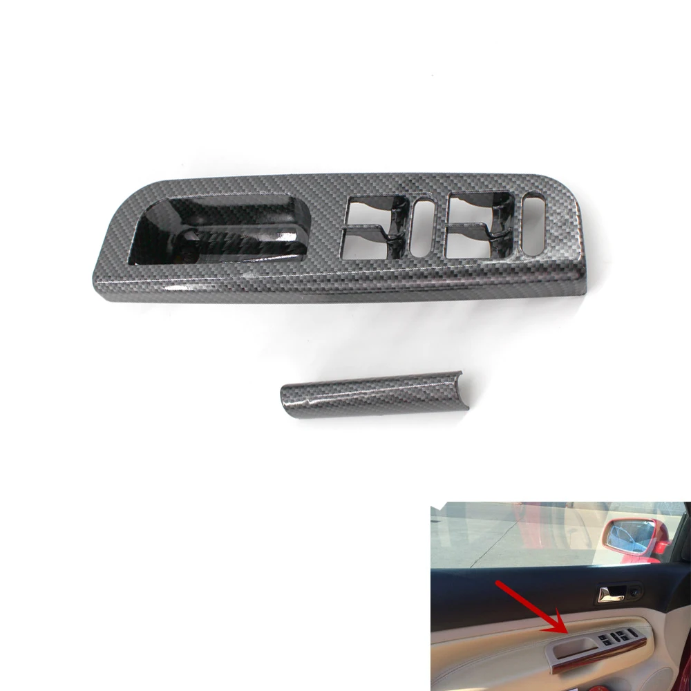 

Door Window Switch Panel Bezel + Handle Trim Carbon Fiber Printed for VW Passat Golf Jetta MK4 1998-2004 Left Hand Drive