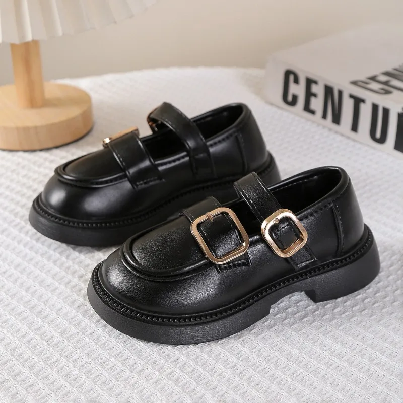 

Girls Leather Shoes Black Matte Kids Flat Shoes Round Toes Soft Bottom 2025 Autumn New Children Casual Shoes Versatile Non-slip