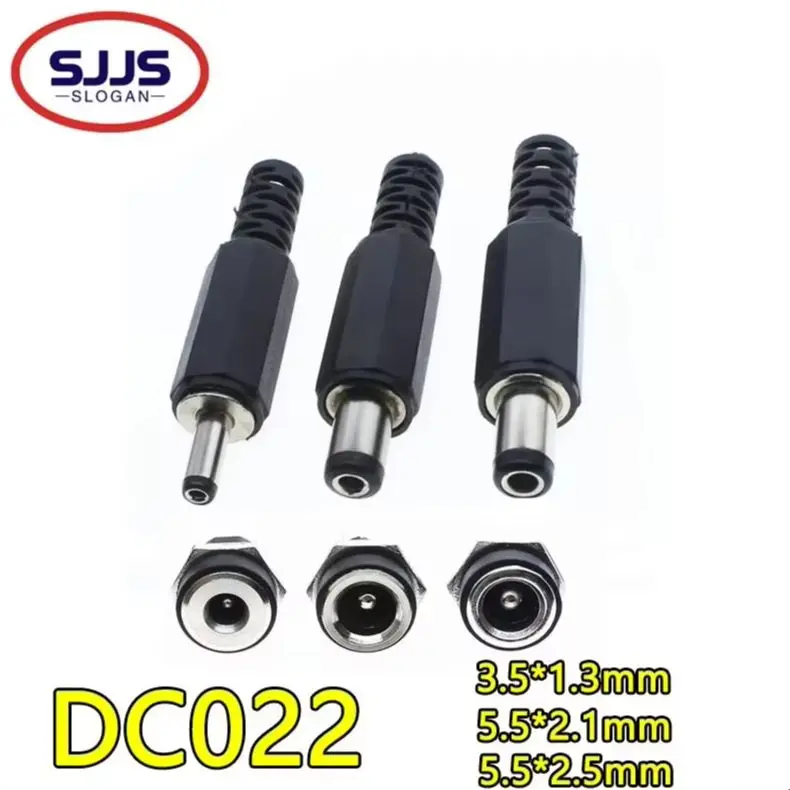【10-5Set】3A 12V 5.5x2.1/2.5mm Plastic Male Plugs DC022 DC Power Socket Female Jack Screw Nut Panel Mount Connector 3.5X1.3MM
