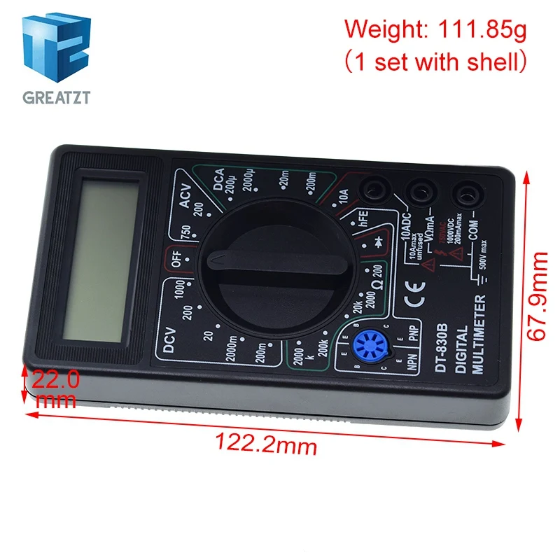 GREATZT DT830B Digital Multimeter AC/DC LCD Digital Multimeter 750/1000V Voltmeter Ammeter Ohm Tester High Safety Handheld Meter