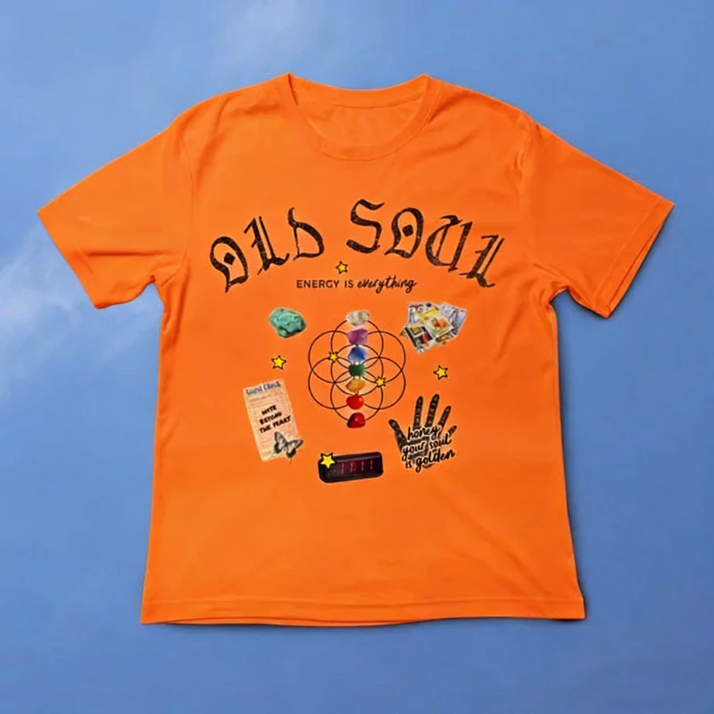 القديمة الروح الطاقة الخريف نمط التأمل اليوغا القطن قميص هدايا للنساء الجمالية بوهو Y2K ريترو الشارع الشهير الملاك عدد قميص