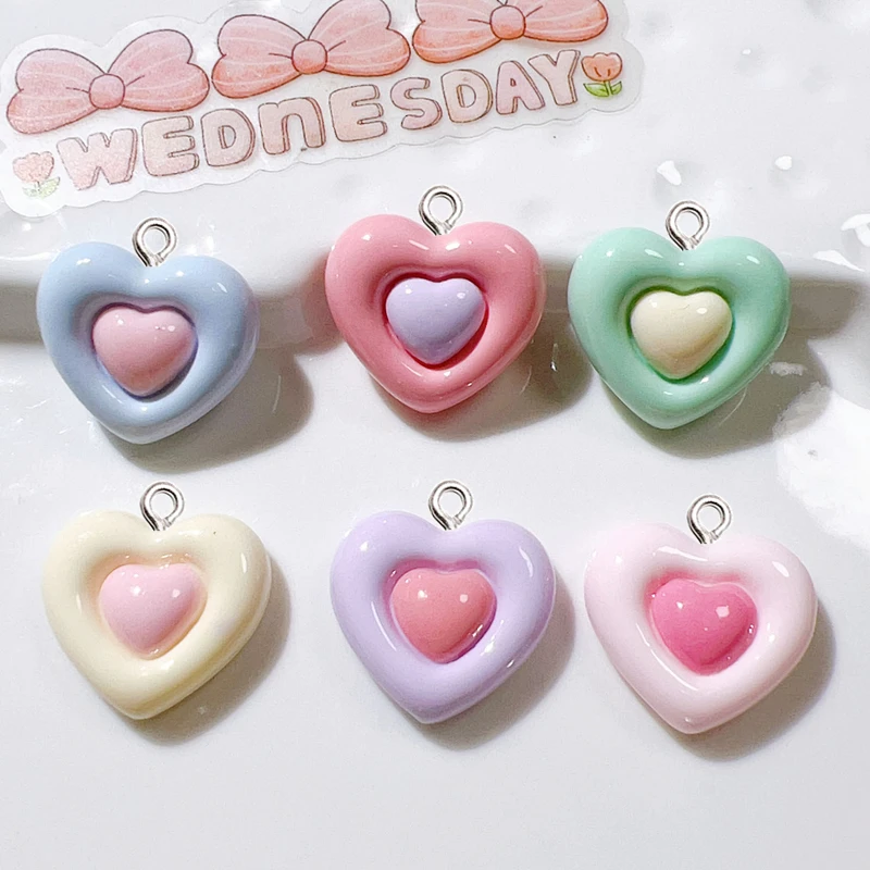 

10Pcs Glossy Double Layered Love Heart Resin Charms Fashion Jewelry Pendants Accessories DIY Earrings Bracelet Flatback Decorate