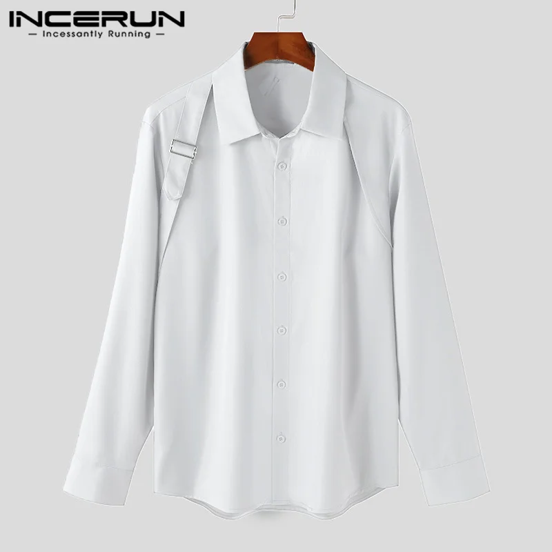 Incerun Tops 2024 Amerikaanse Stijl Mode Nieuwe Mannen Solide Eenvoudige All-Match Shirts Casual Streetwear Lange Mouwen Revers Blouse S-5XL