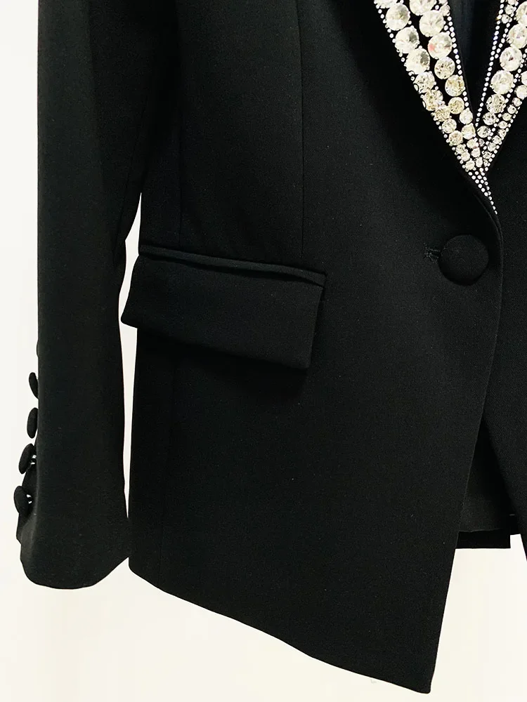 HIGH STREET Newest 2024 Fashion Designer Jacket Women's Rhinestone Diamonds Strass Beaded Sinble Button Blazer