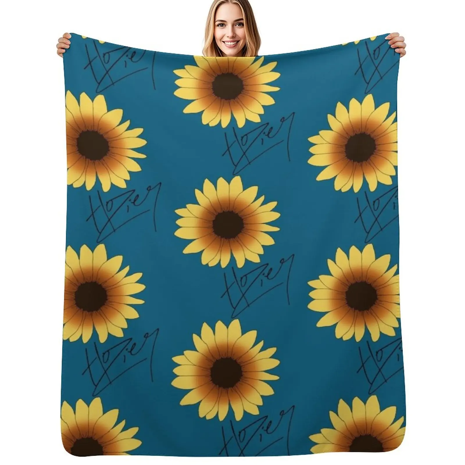 Hozier Signature Sunflower Floral Throw Blanket Moving Bed Fashionable christmas gifts Furry Vintage Flannel Fabric Blankets