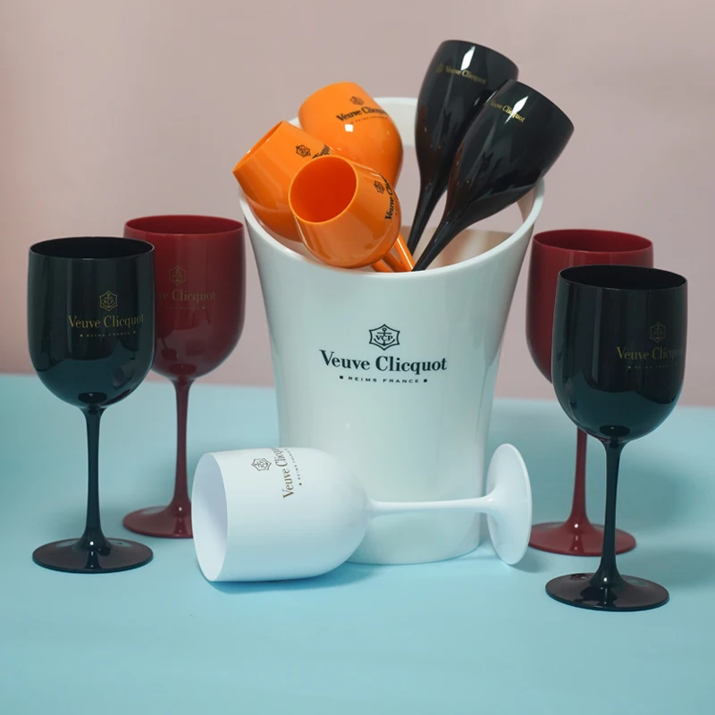 Veuve Clicquot Champagne Flute Plastic Glass Steel Ice Beer Wine Bottle Cooler Container for Party Bar Whisky Beverage Tools