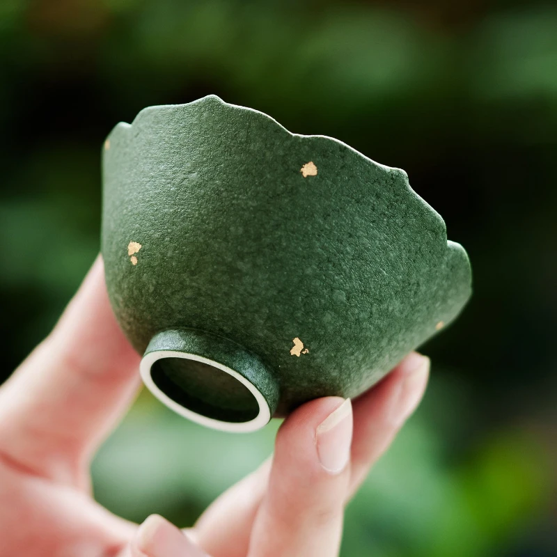 Persönliche Meister-Teetasse, Steinporzellan, Goldfleck-Design, Pfauengrün, für chinesische Teezeremonie, Zen-Meditation, Heimgebrauch