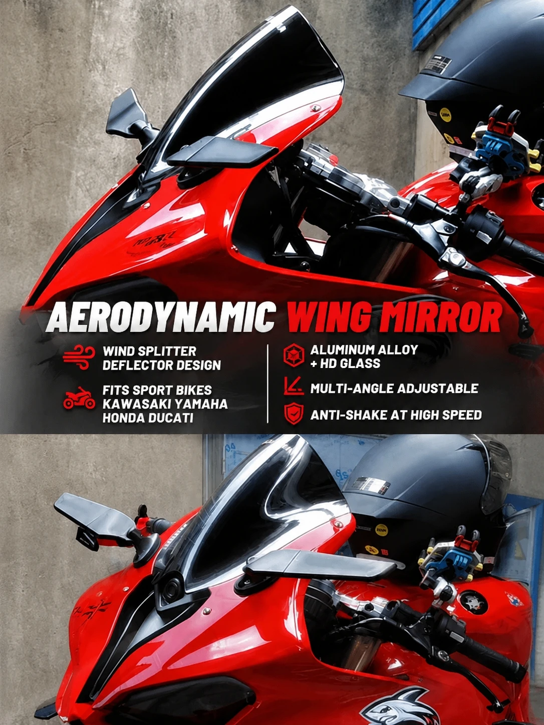 Motorcycle Aerodynamic Wing Rearview Mirror Wind Splitter Mirror For Kawasaki Yamaha Honda Ducati Sport Bike Modification