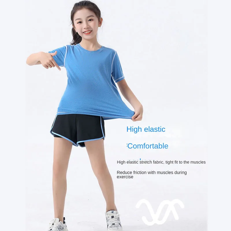 2-Piece Children's Sports Set, Short Sleeves, Shorts, Basketball, Athletics, Running, Quick-Dry Training, Yoga Wear