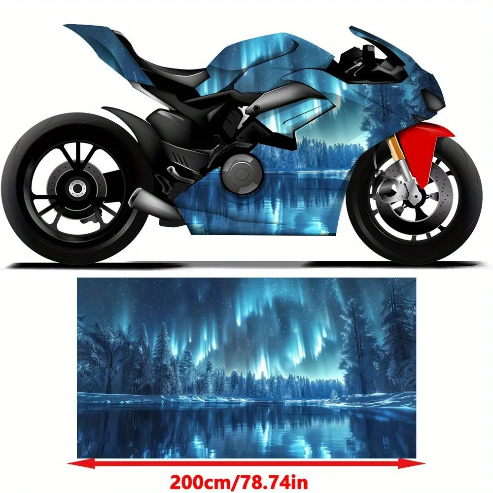 2 PCS Motorcycle self-adhesive PVC sticker with serene northern lights pattern, motorcycle body film, suitable for most motorcyc