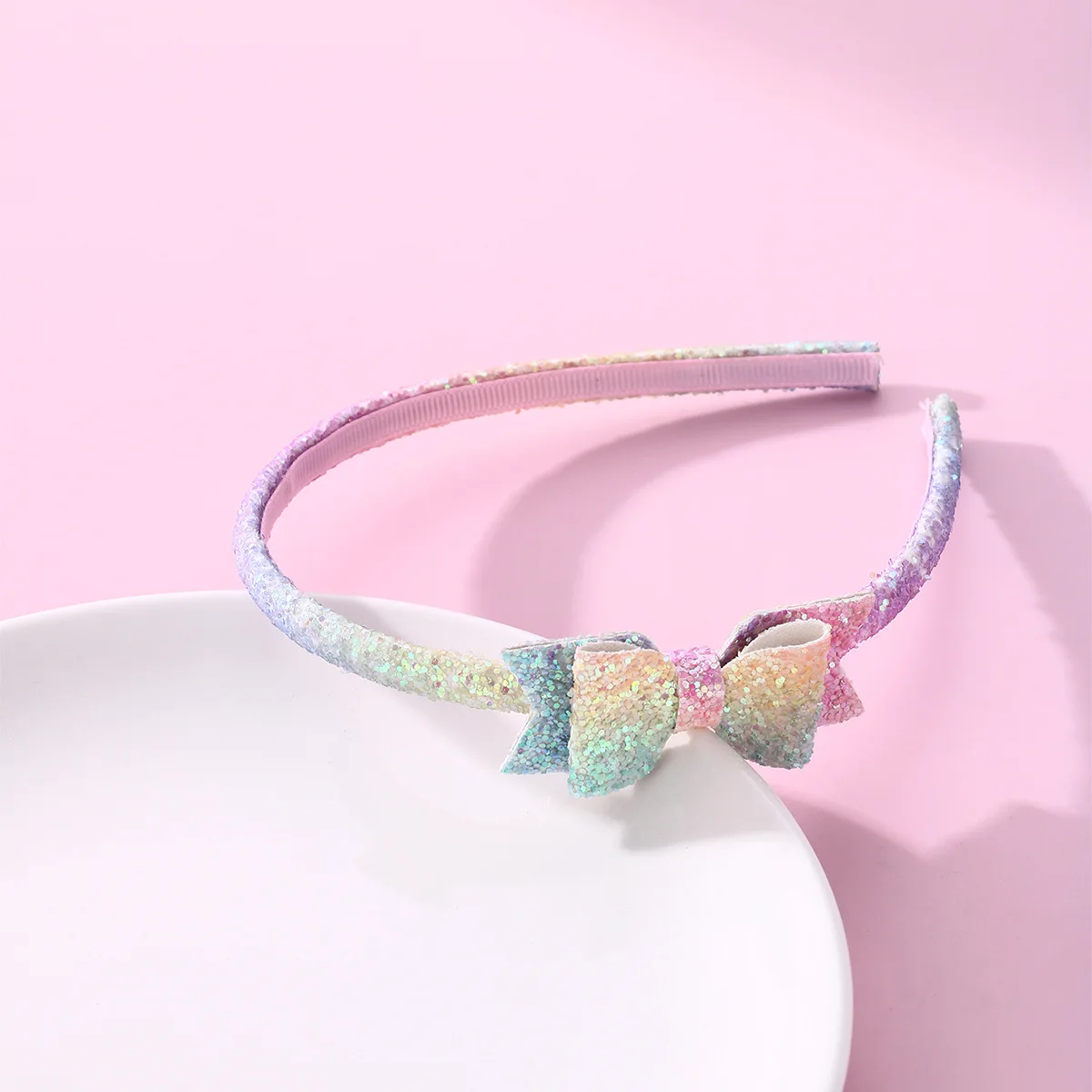 10pcs Glitter Gradient Color Bow Hairbands Pastel Bowknot Hard Headbands Fashion Headwear Boutique Hair Accessories for Girls