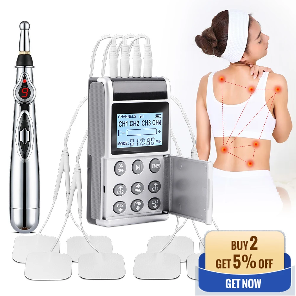 

15 Modes EMS Electric Muscle Stimulator 20 Levels TENS Physiotherapy Pulse Full Body Massager Machine Pain Relief + Meridian Pen