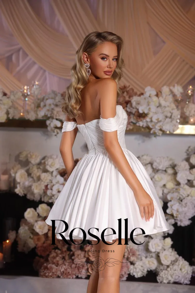 ROSELLE Simple Elegant Off Soulder Mini A-Line Wedding Dress Sweetheart Open Back 2026 Bridal Gown Customized Vestido De Novia