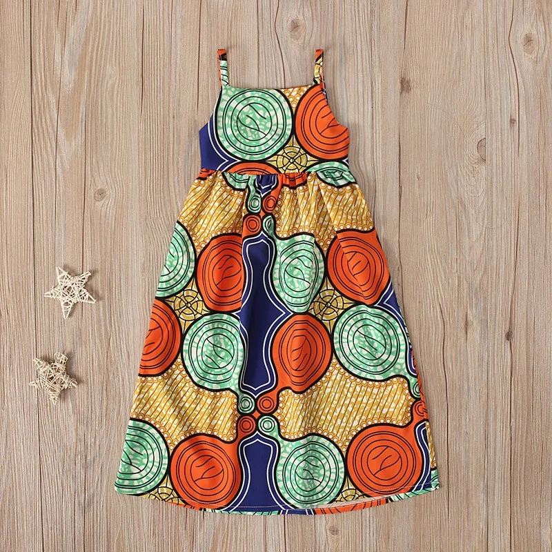 Summer African Dresses for Girls Dashiki Children Clothes Ankara Fashion Floral Print Halter Long Dresses Kids African Clothes