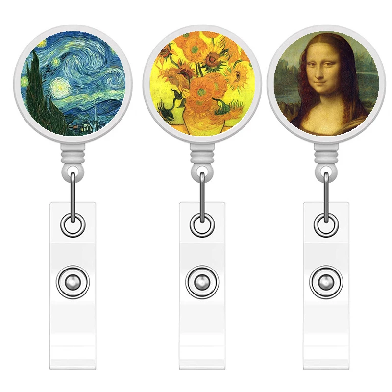 Monalisa van Gogh Employee Work Badge ID Card Holder Vertical Holders With Lanyard Neck Strap Staff Card